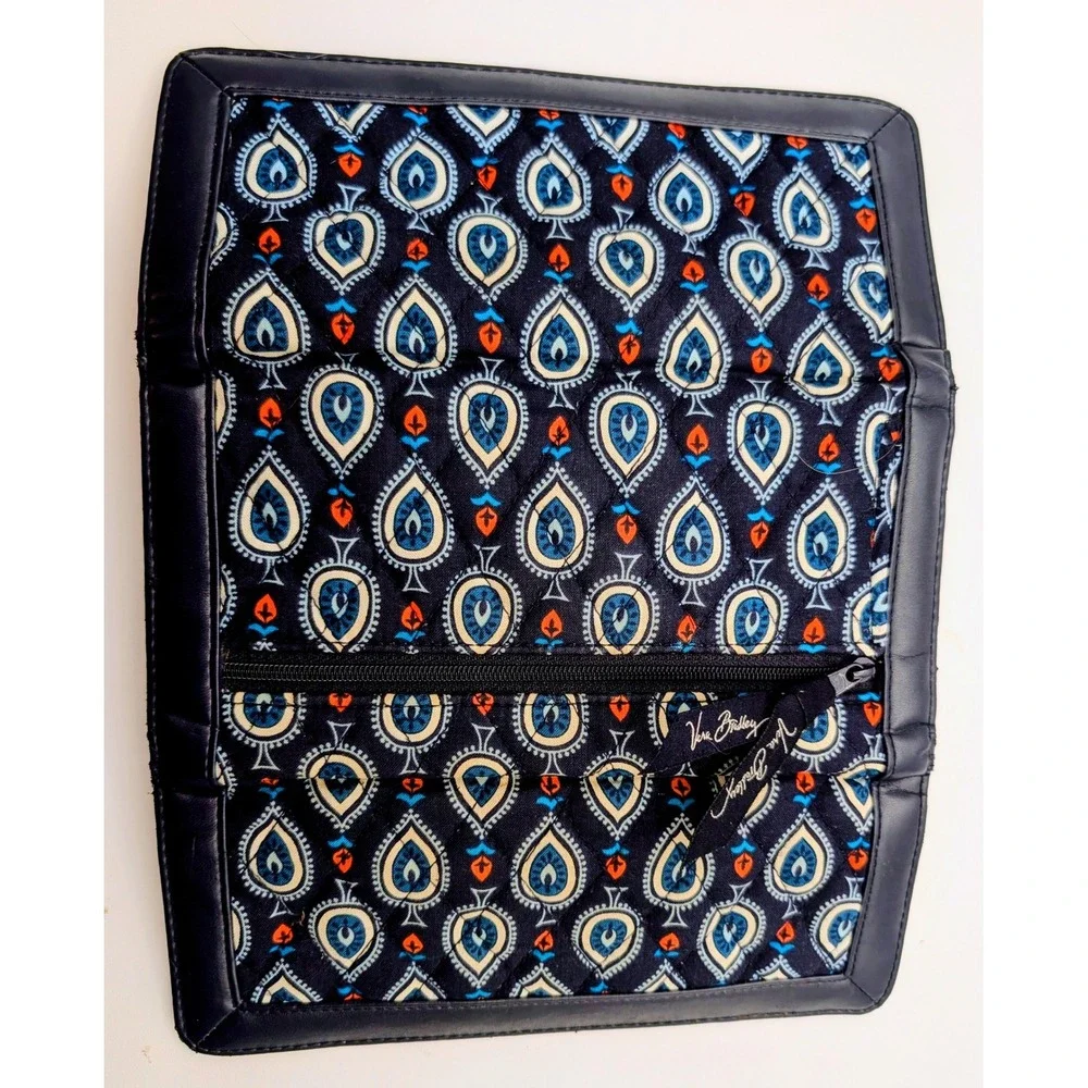 Vera Bradley Night and Day Quilted Trifold Wallet Black White Orange Paisley - Picture 3 of 8